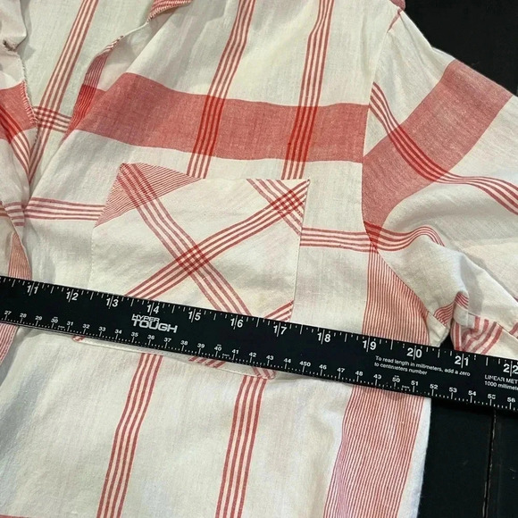 🍀2/$22 Vintage 80s Red White Plaid Short Sleeve Button Down Blouse Womens Medium - Picture 7 of 9